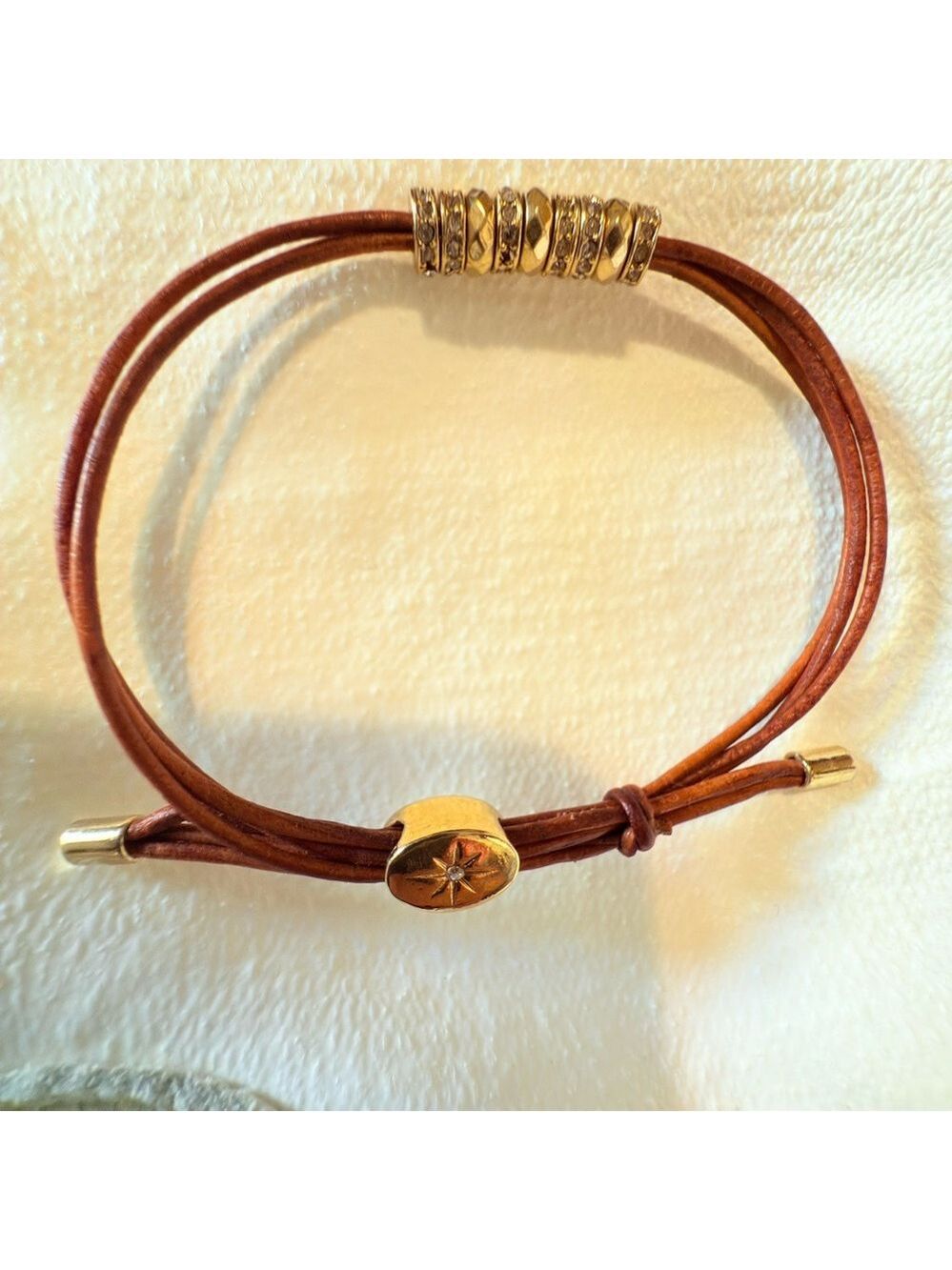 Fossil Gold and Brown Leather Bracelet